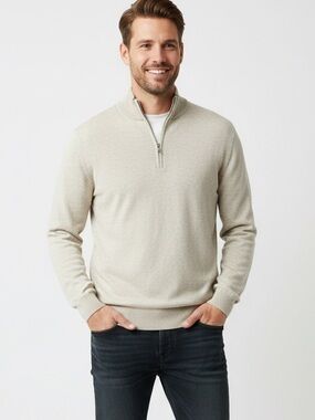 J.Crew 100% Cotton Quarter-Zip Sweater Heather Oatmeal Size XL ( Summer/Spring)